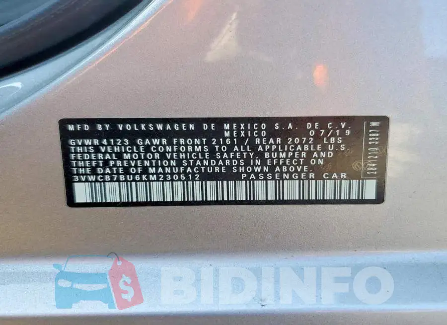 3VWCB7BU6KM230512 Photo# 12