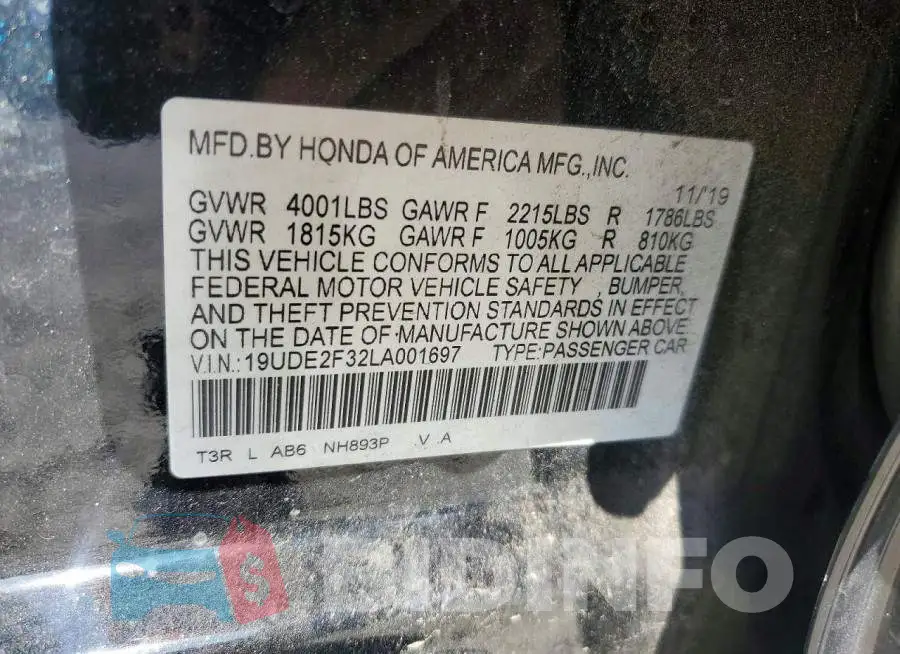 19UDE2F32LA001697 Photo# 12