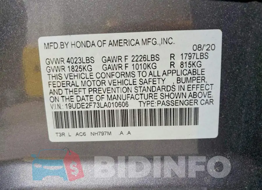 19UDE2F73LA010606 Photo# 12