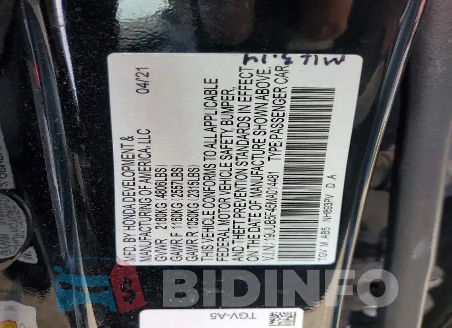 19UUB5F45MA014481 Photo# 12
