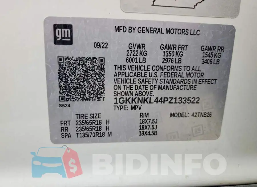 1GKKNKL44PZ133522 Photo# 14