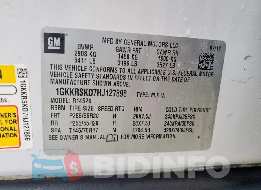 1GKKRSKD7HJ127896 Photo# 13