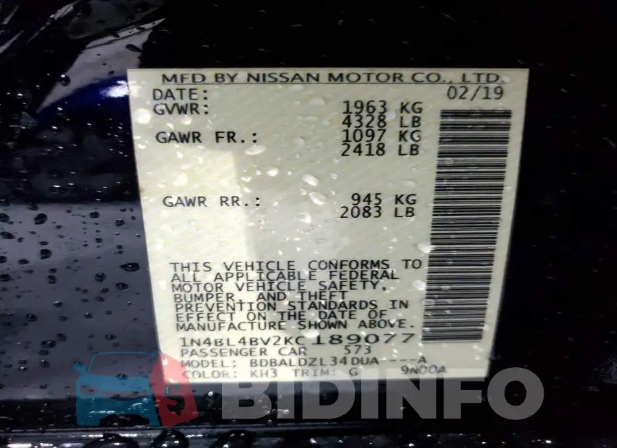 1N4BL4BV2KC189077 Photo# 12