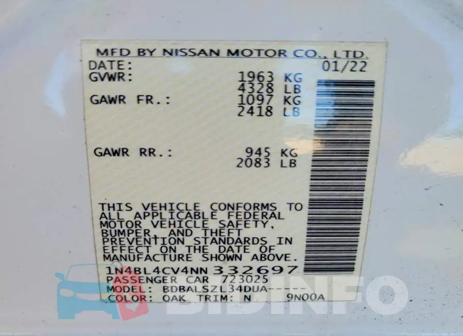 1N4BL4CV4NN332697 Photo# 12