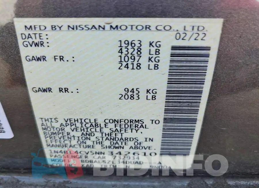 1N4BL4CV5NN342610 Photo# 12