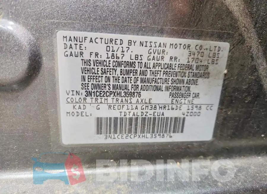 3N1CE2CPXHL359876 Photo# 12