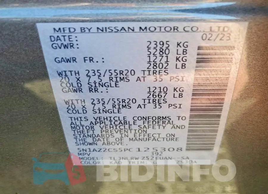 5N1AZ2CS5PC125308 Photo# 12