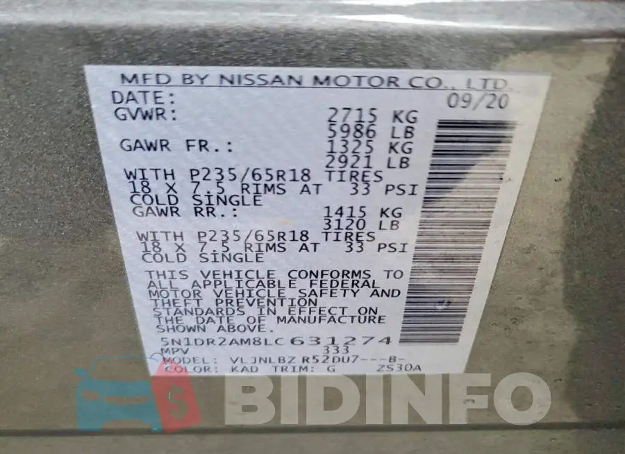 5N1DR2AM8LC631274 Photo# 13