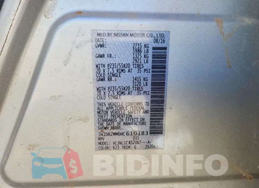 5N1DR2MM6HC610183 Photo# 14