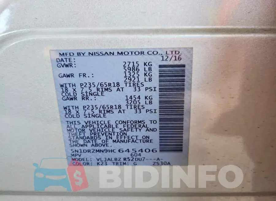 5N1DR2MN9HC645406 Photo# 13