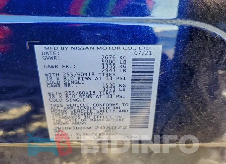 5N1DR3BBXNC208072 Photo# 14