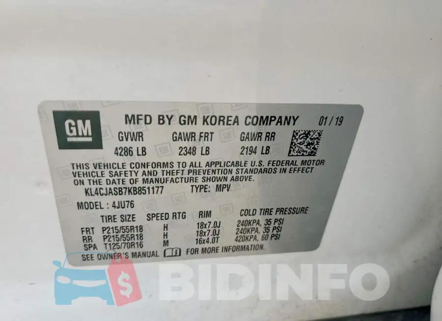 KL4CJASB7KB851177 Photo# 14
