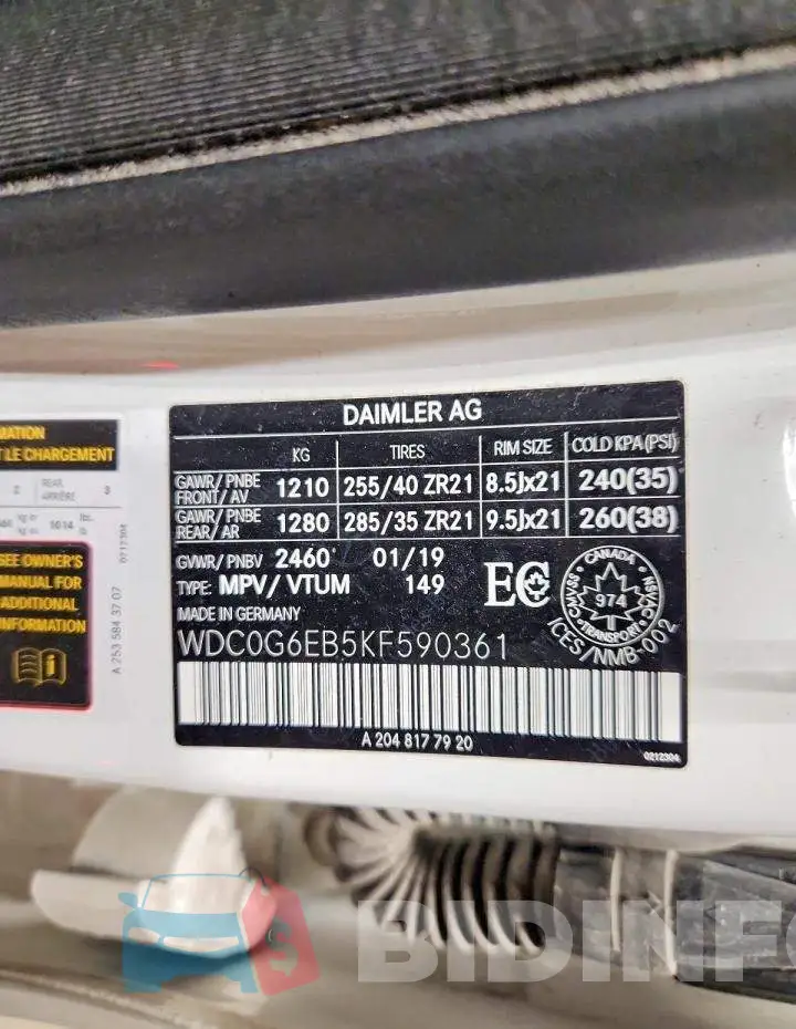 WDC0G6EB5KF590361 Photo# 13