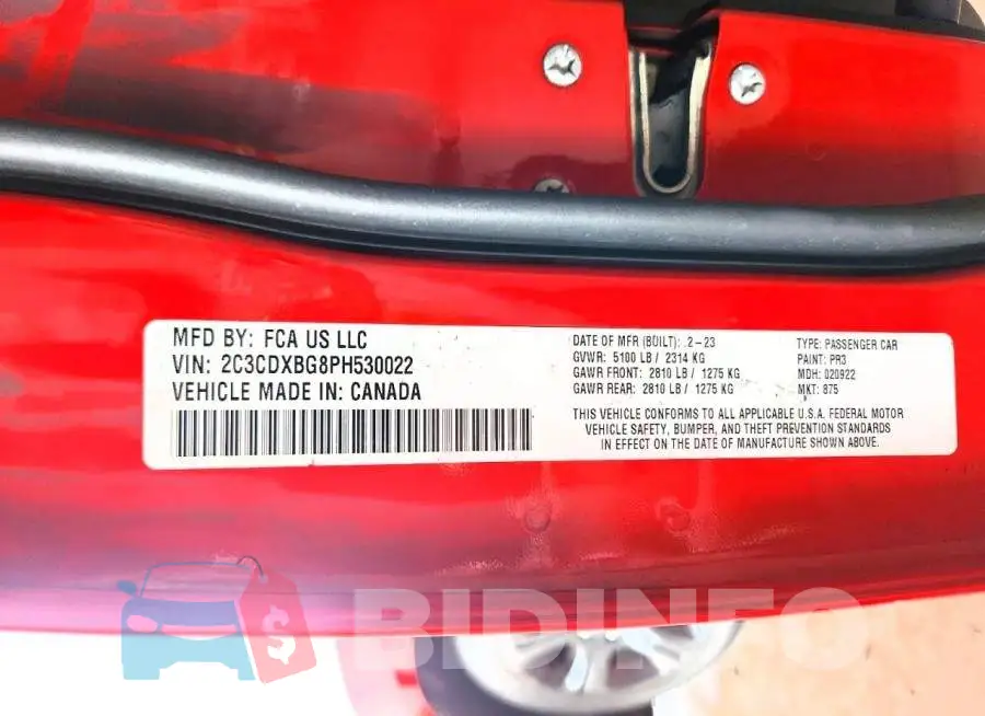 2C3CDXBG8PH530022 Photo# 13