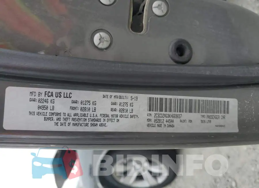 2C3CDZAG3KH669657 Photo# 12