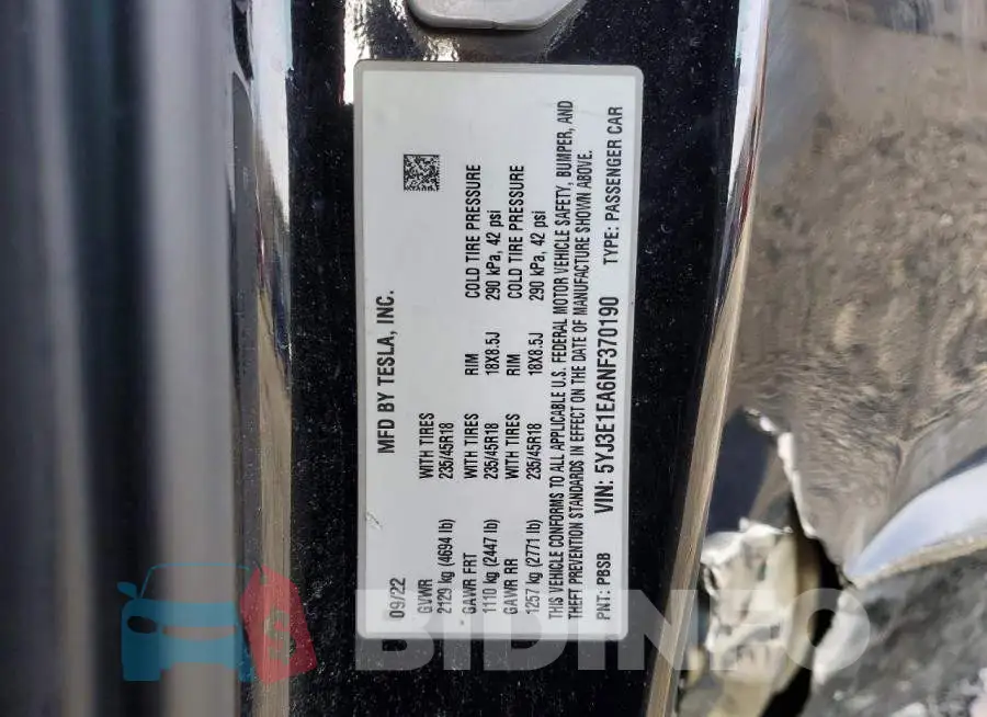 5YJ3E1EA6NF370190 Photo# 12