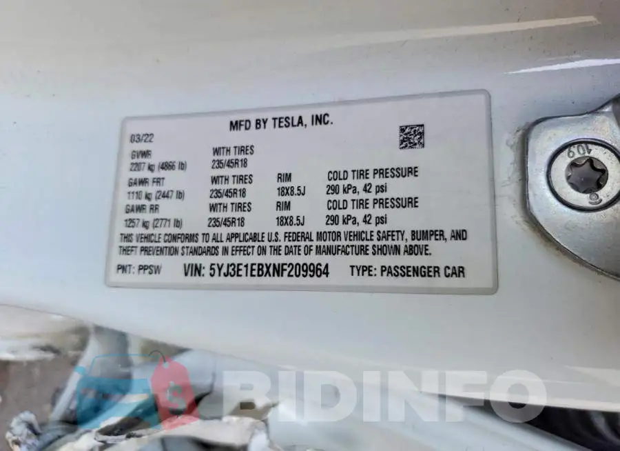 5YJ3E1EBXNF209964 Photo# 12