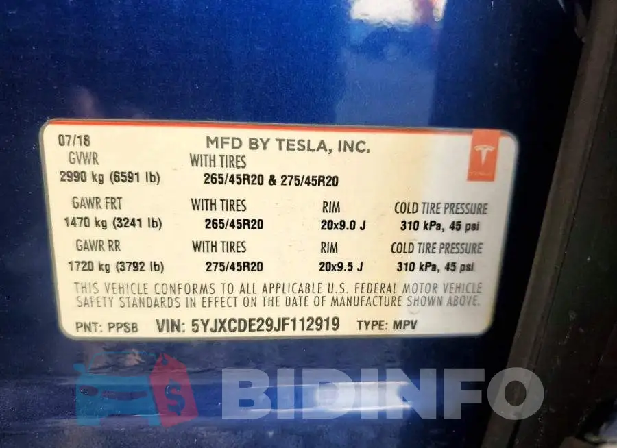 5YJXCDE29JF112919 Photo# 13