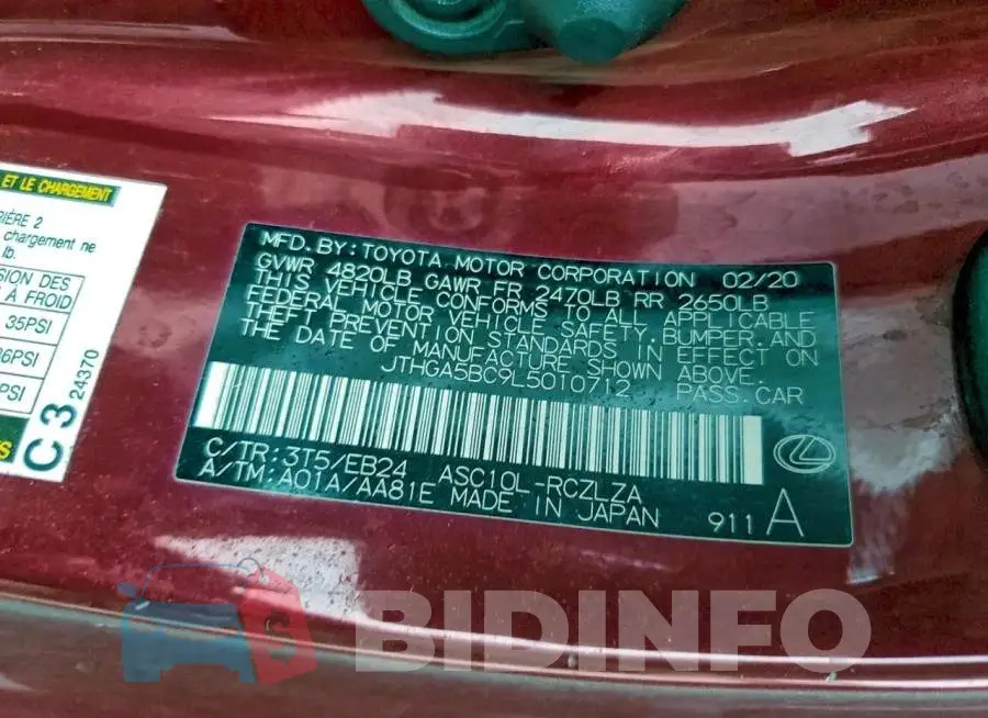 JTHGA5BC9L5010712 Photo# 13