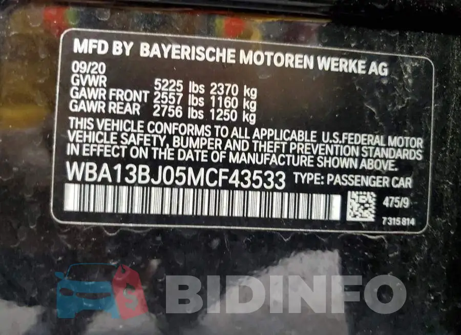 WBA13BJ05MCF43533 Photo# 12