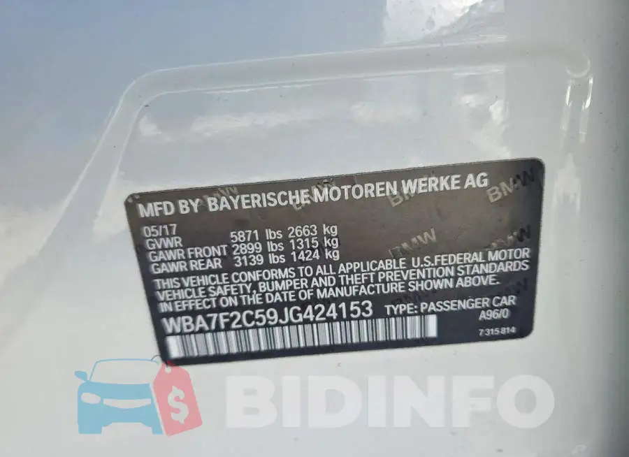 WBA7F2C59JG424153 Photo# 13