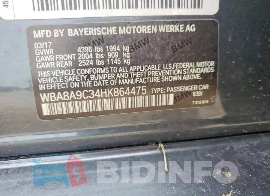WBA8A9C34HK864475 Photo# 12