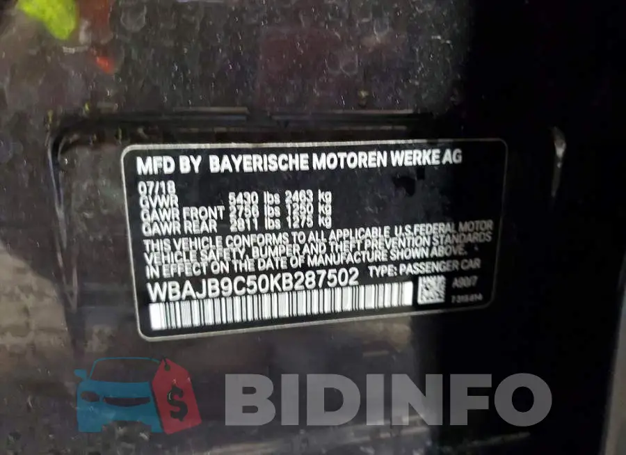 WBAJB9C50KB287502 Photo# 12