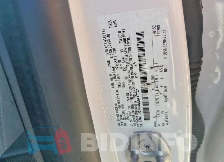 1FMCU0F6XMUA17721 Photo# 13