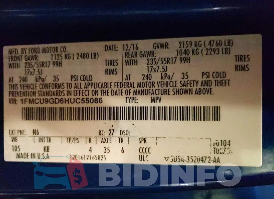 1FMCU9GD6HUC55086 Photo# 13