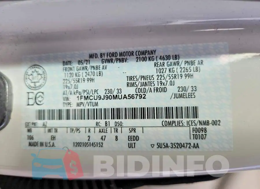 1FMCU9J90MUA56792 Photo# 12