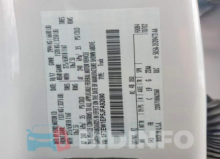 1FTEW1EP5JFA92690 Photo# 12