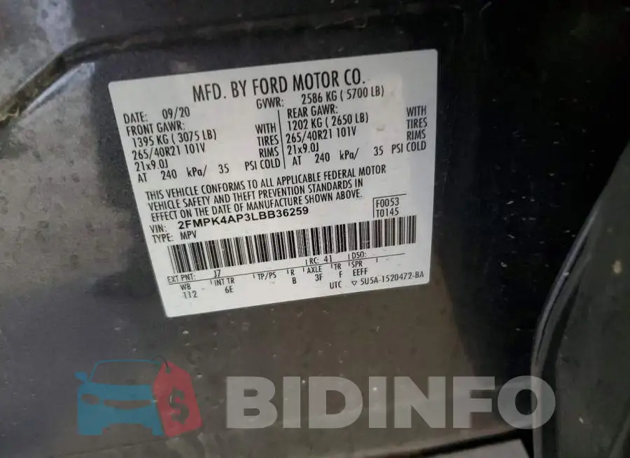 2FMPK4AP3LBB36259 Photo# 13