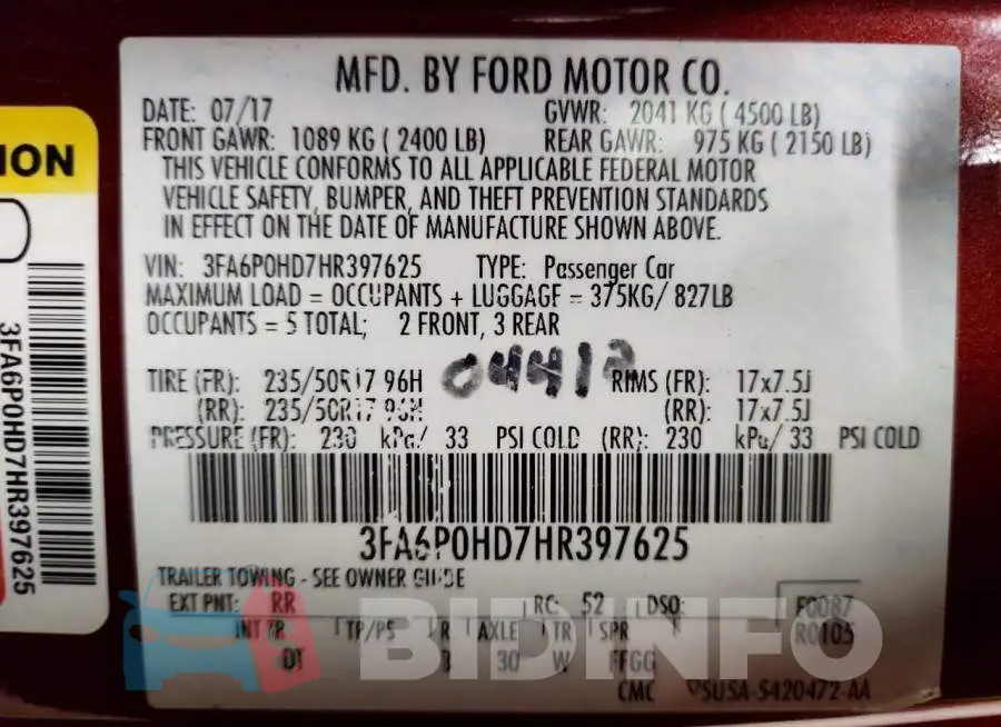 3FA6P0HD7HR397625 Photo# 12