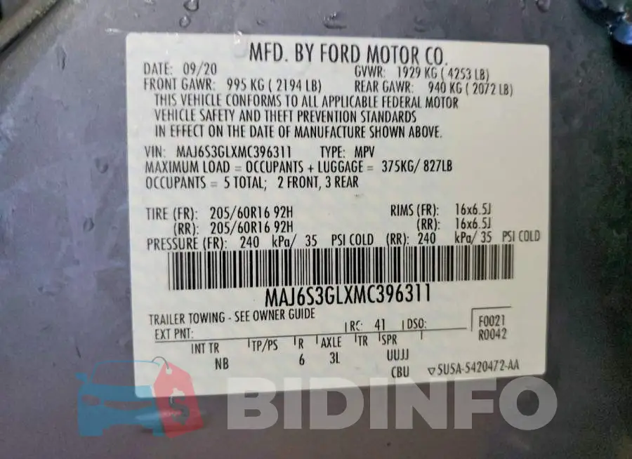MAJ6S3GLXMC396311 Photo# 12