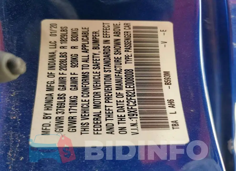 19XFC2F82LE008008 Photo# 14
