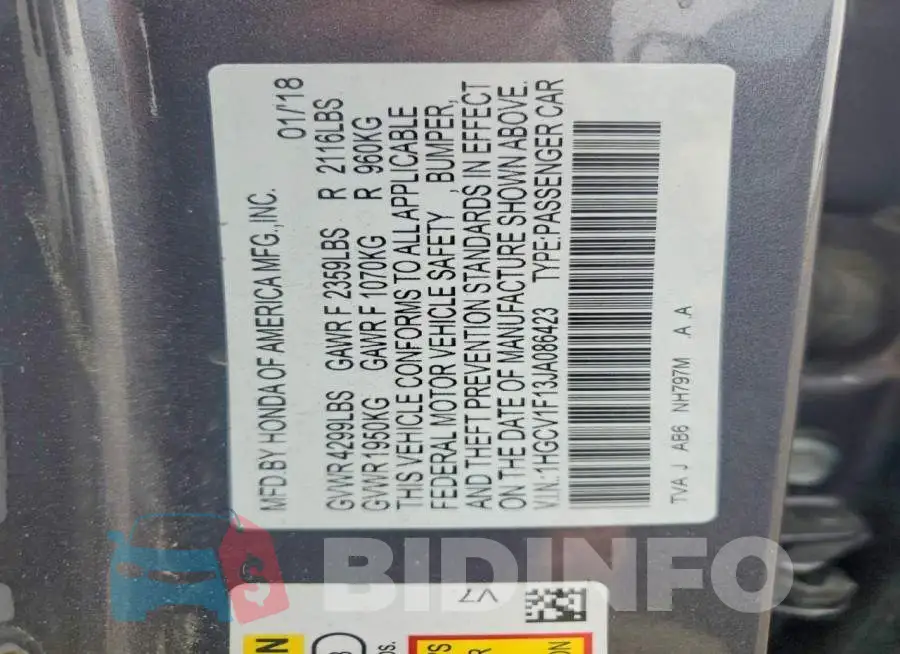 1HGCV1F13JA086423 Photo# 12
