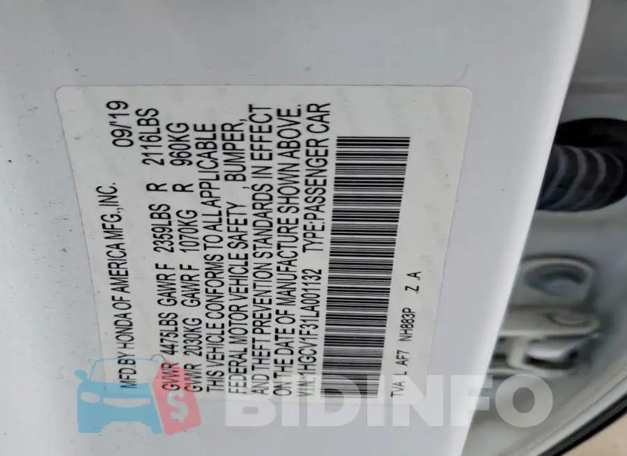 1HGCV1F31LA001132 Photo# 12