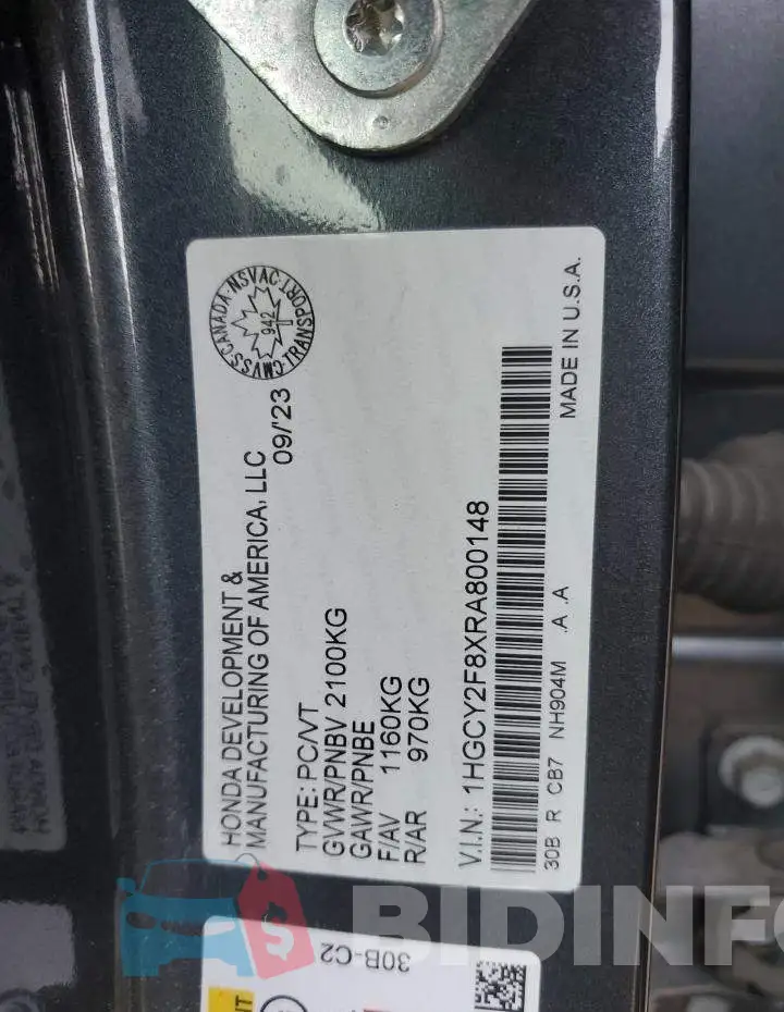 1HGCY2F8XRA800148 Photo# 12