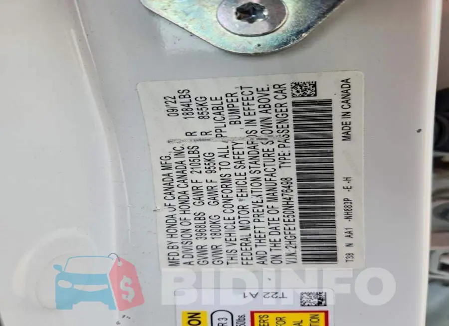 2HGFE1E50NH476498 Photo# 12