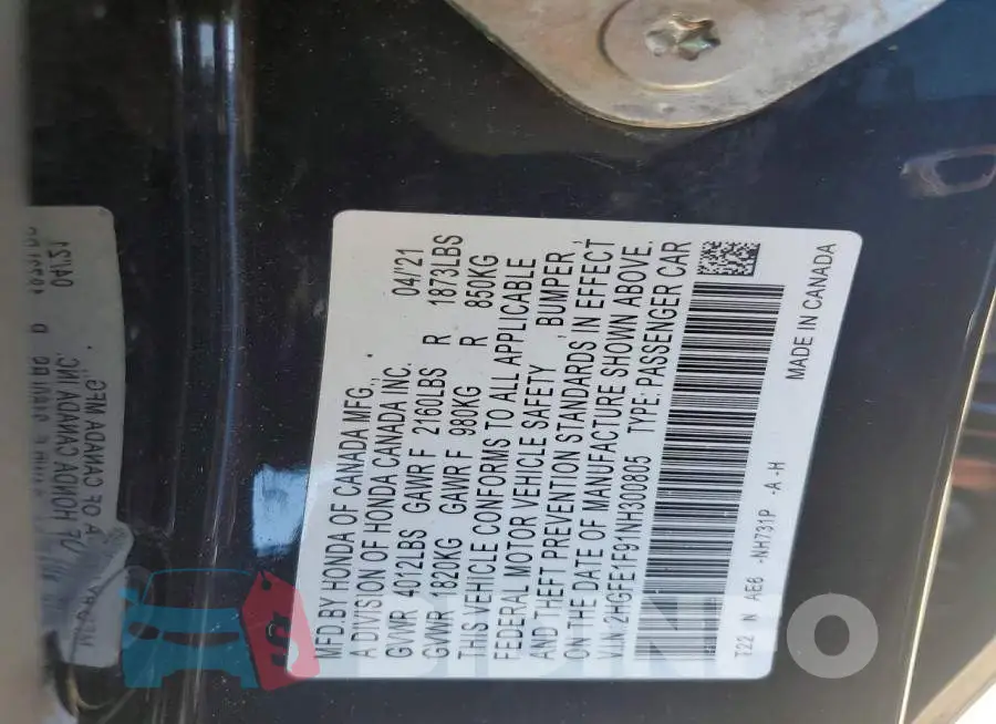 2HGFE1F91NH300805 Photo# 12