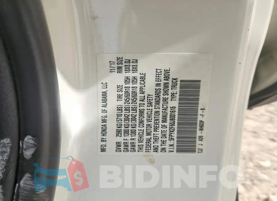 5FPYK2F60JB001616 Photo# 13