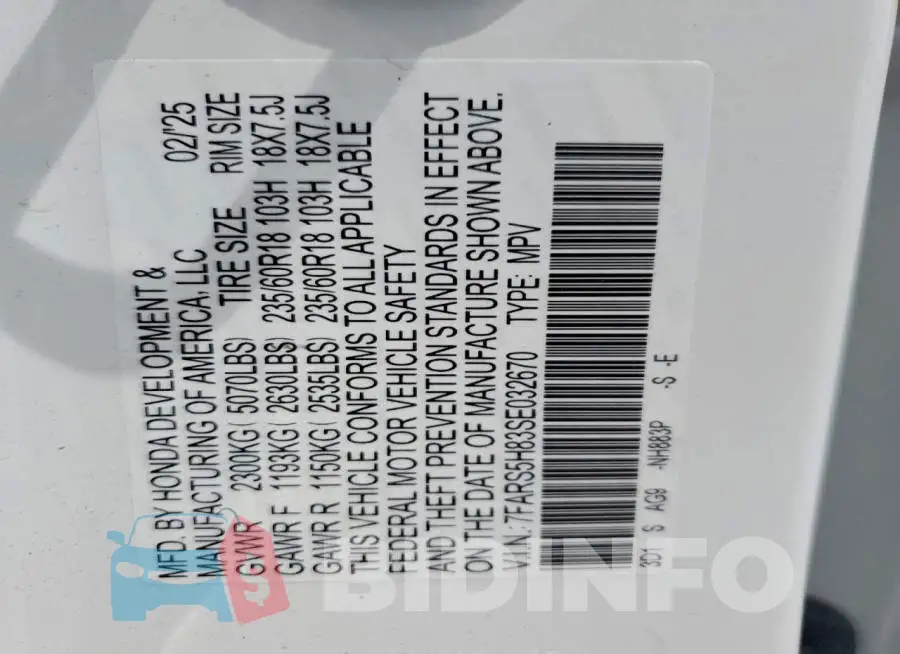 7FARS5H83SE032670 Photo# 13
