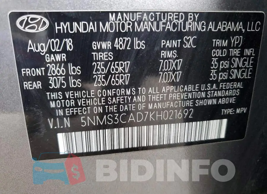 5NMS3CAD7KH021692 Photo# 13