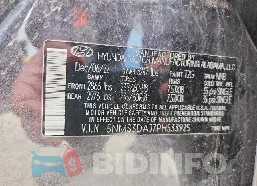 5NMS3DAJ7PH533925 Photo# 13