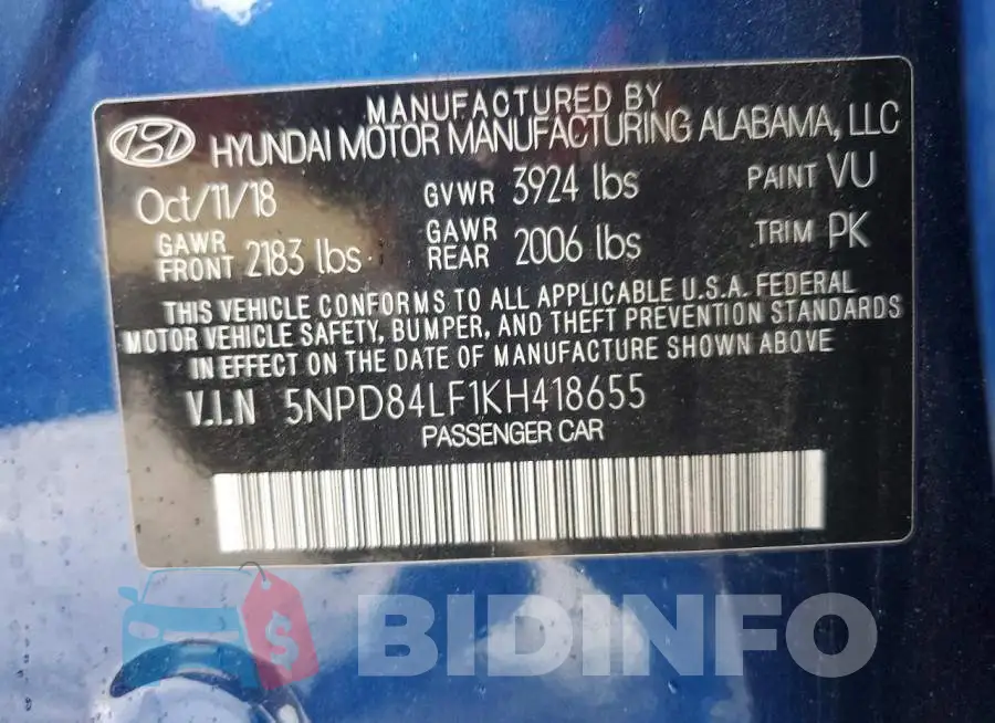 5NPD84LF1KH418655 Photo# 12