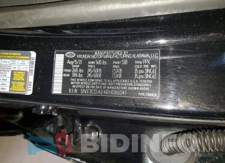 5NTJCDAE4RH086041 Photo# 12