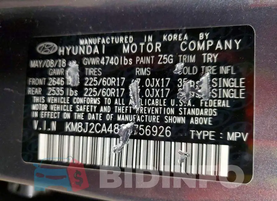 KM8J2CA48JU756926 Photo# 13