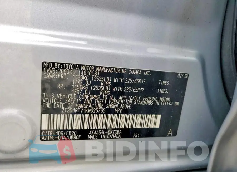 2T3G1RFV1KW025765 Photo# 13