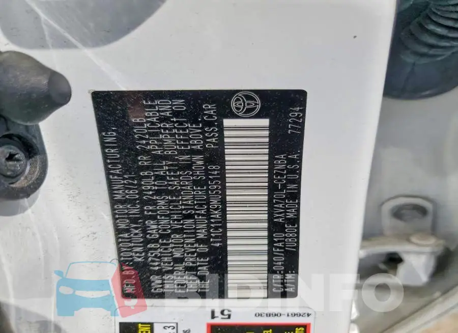 4T1C11AK9MU595148 Photo# 12