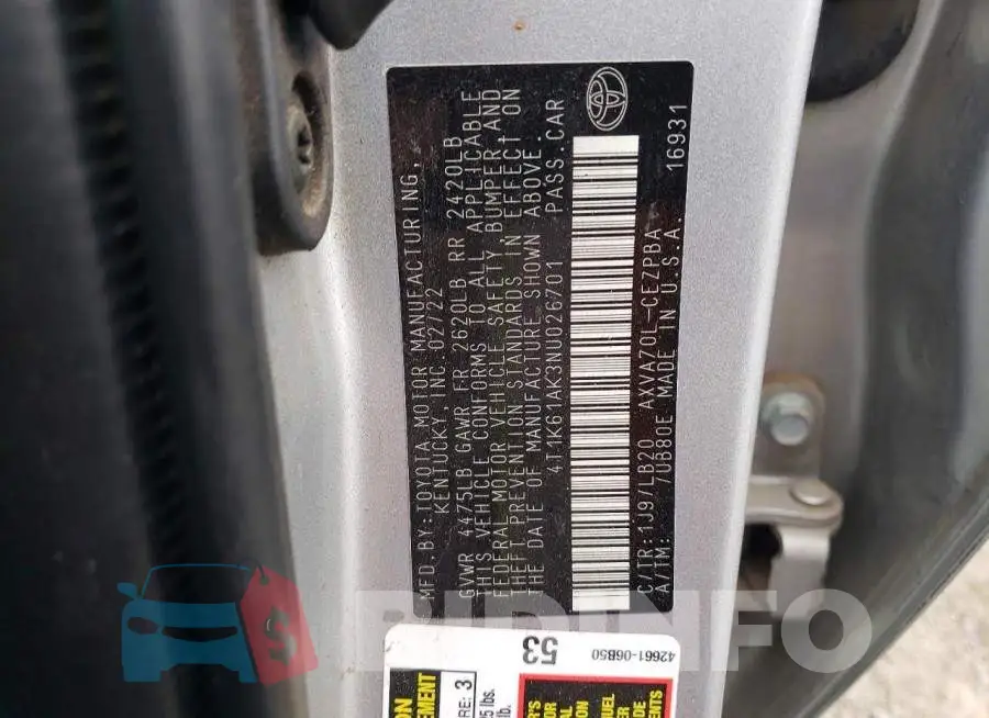 4T1K61AK3NU026701 Photo# 12